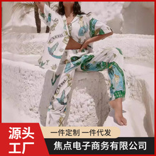 竹节麻客户定 制款女士衬衫套装休闲气质套装一件代POD一件定 制