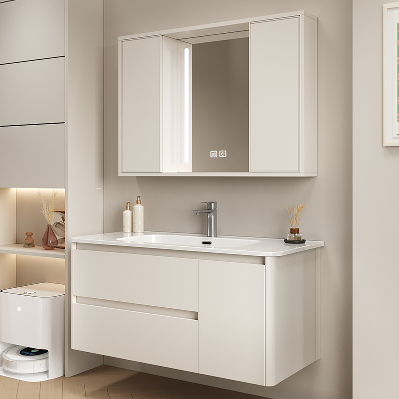 Espejo de Feng Shui push-pull oculto, armario de baño de panal, lavabo cerámico integral, lavabo de mano, lavabo de cara, lavabo de baño