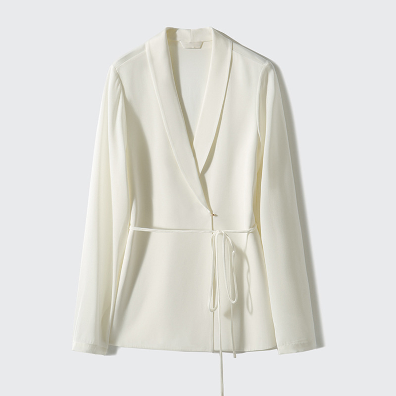 Áo sơ mi blazer satin Pháp dáng rộng tay dài đa năng — đen chi tiết 8