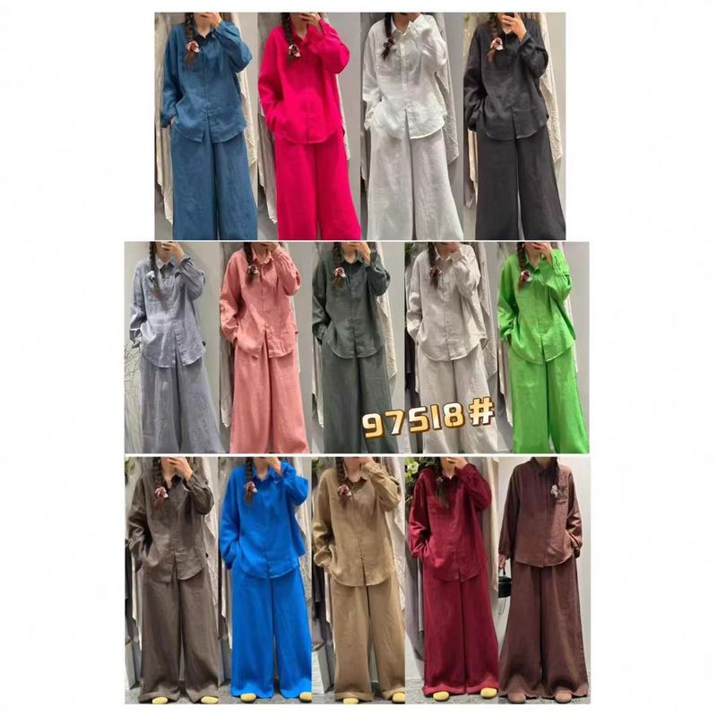 Cz97518 Linen Suit for Women, Artistic and Fashionable, Solid Color, Lapel Collar, Long Sleeves, Loose Fit, Versatile Cardigan Shirt + Straight Pants Cz97518 Linen Suit for Women, Artistic and Fashionable, Solid Color, Lapel Collar, Long Sleeves, Loose Fit, Versatile Cardigan Shirt + Straight Pants