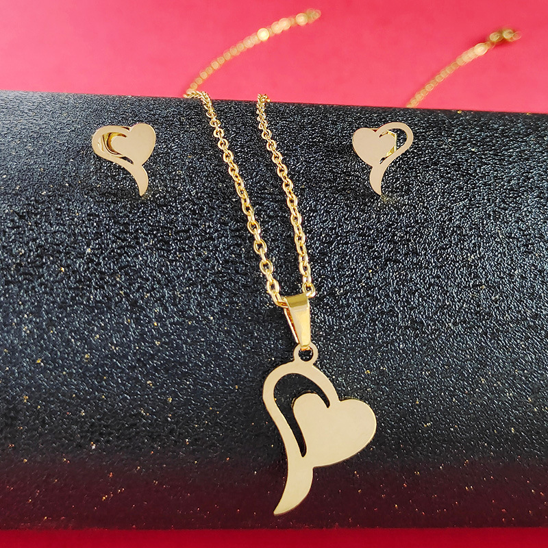Fashion Heart Shape Titanium Steel Plating Earrings Necklace