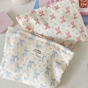 5622 Cosmetic Bag Printed Bow Portable Skin Care Product Storage Fabric Small Square Bag Coin Purse Sundry Organization