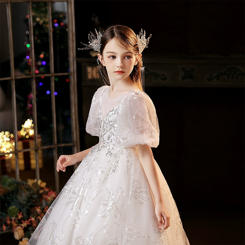 Elegant elite flower girl dress, winter autumn long skirt for princess, piano, children's suit