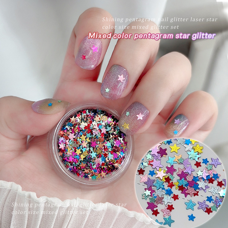 Cross-Border Colorful Five-Pointed Star Nail Art Sequins Mixed Star Ultra-Thin Pieces Nail Art Decorations DIY Accessories Nail Stickers