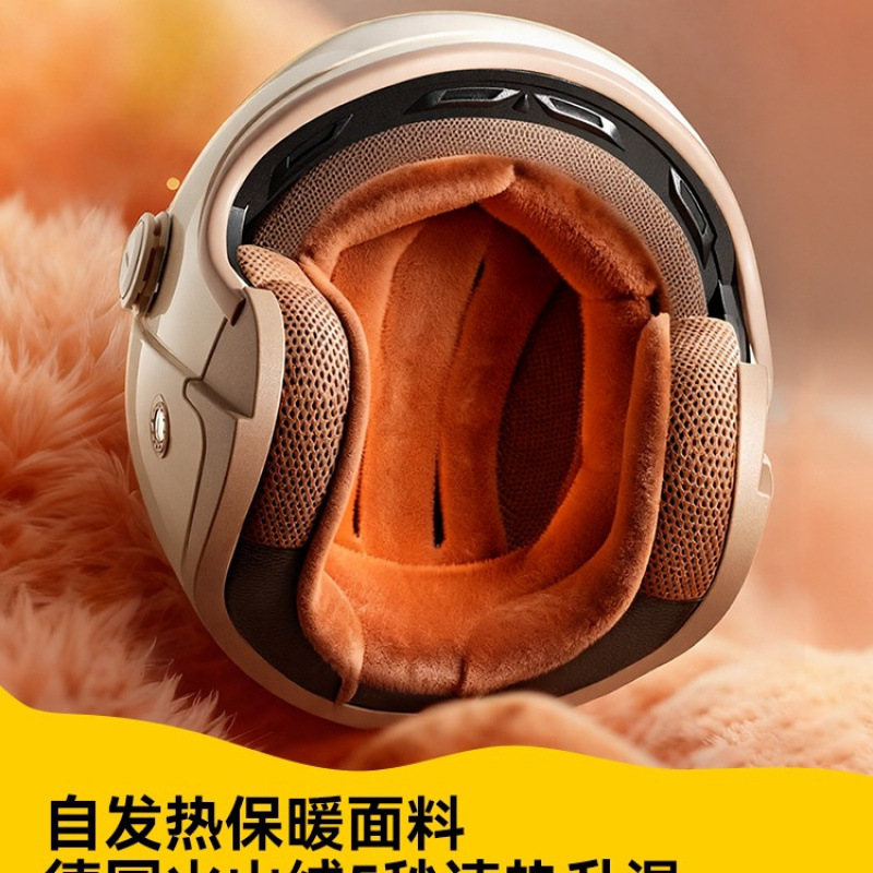 Motuoche Electric Motorcycle Helmet for Men and Women Winter Warm Full Helmet (Auto Parts and Accessories) - l-size-54-58cm-khaki-sunscreen-double-lens-3c-new-national-standard-class-a
