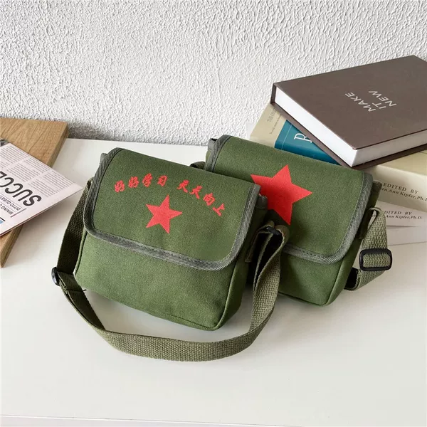 Children's Messenger Bag Fashion Small Bag Trendy Casual Red Army Five-pointed Star Boy Bag Children's Vintage Old-fashioned Canvas Bag