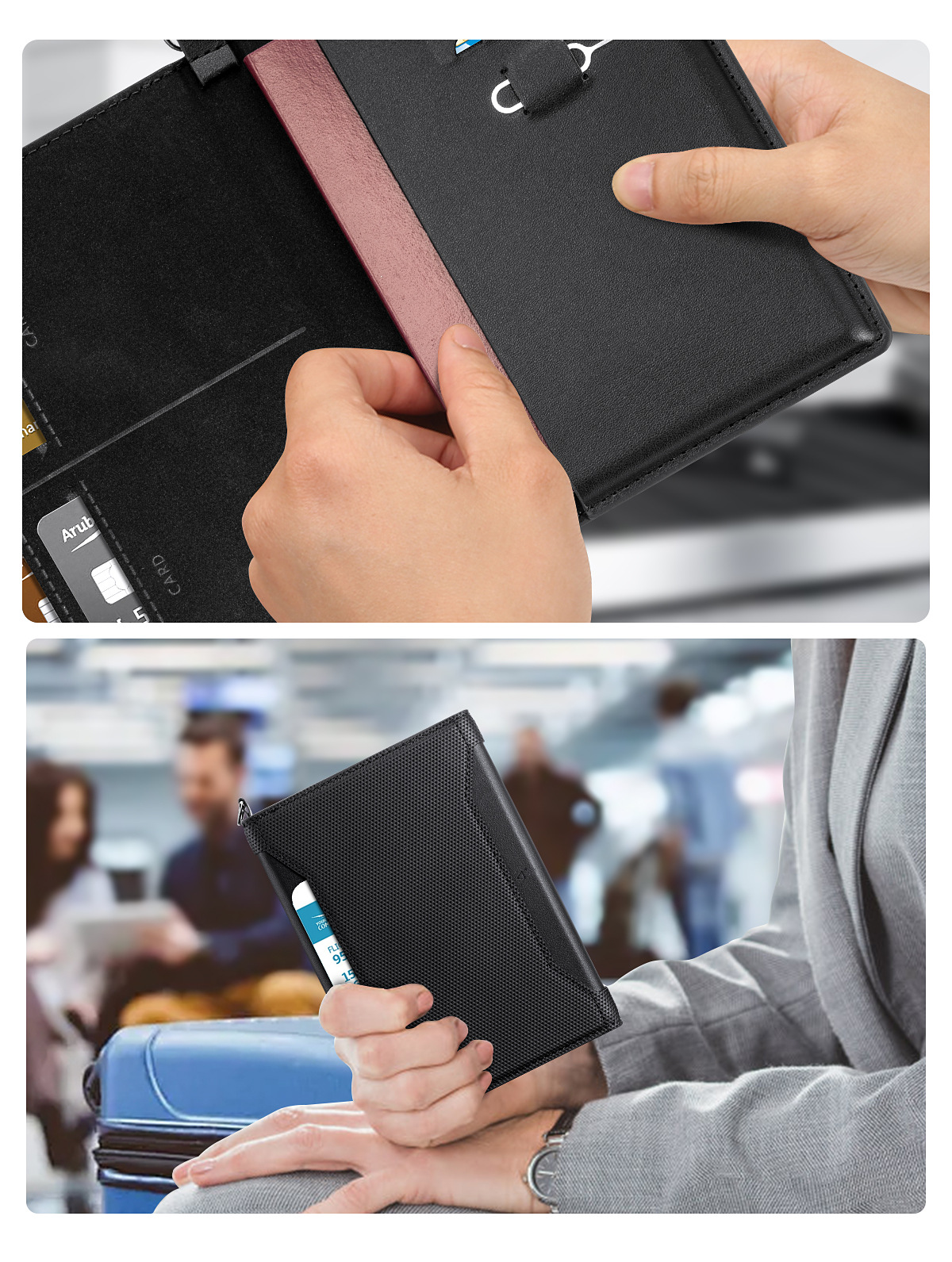 Pasaport çantası, belge kartı tutucusu, RFID hırsızlık önleyici fırça, çok fonksiyonlu pasaport tutucusu, yurtdışı seyahat bileti tutucusu, anti-manyetik pasaport tutucusu