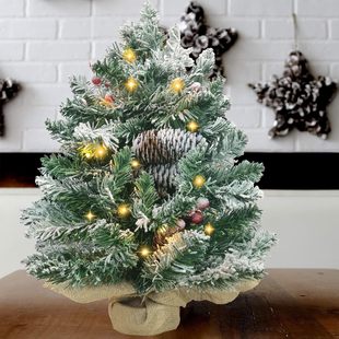 Christmas Mini Decimal Spray White PVC Red Pine Fruit LED Warm Lamp Wooden Base Desktop Ornaments Layout Tree