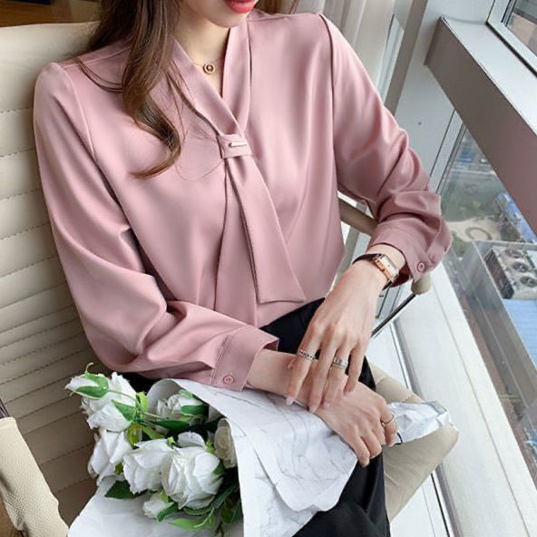 Spring professional white elegant shirt with bow