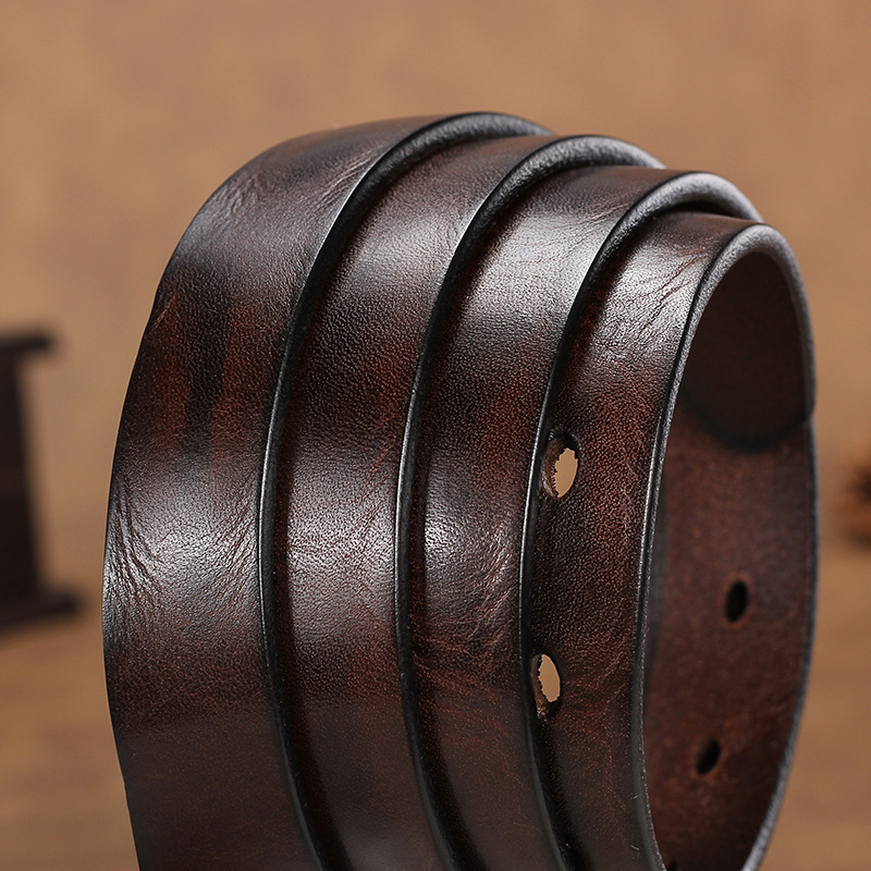 2.5cm Wide Vintage Distressed Decorative Belt Unisex Genuine Cowhide Leather Fashion Versatile Belt - Thumbnail 4