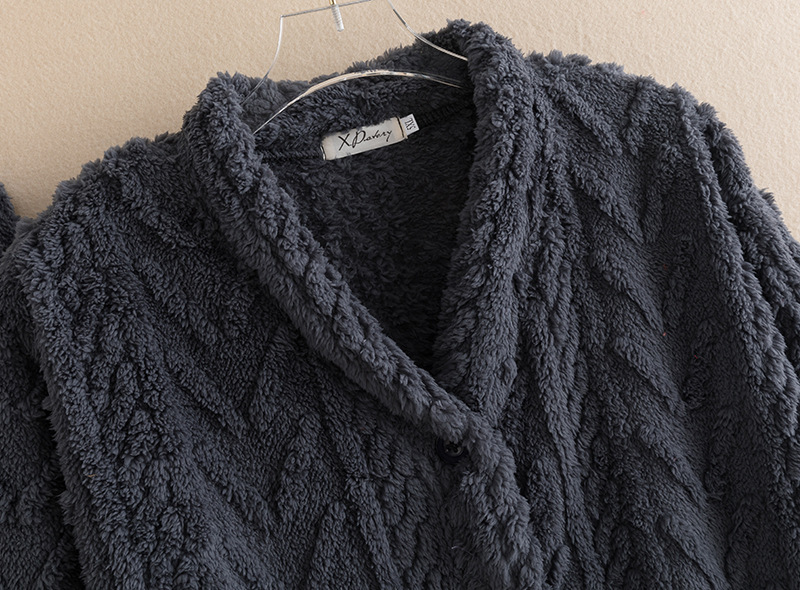 Plys fortykket vinterkåbe lang cardigan pyjamas mænd forår og efterår plys stor størrelse flannel hjemmetøj jakkesæt_voghion.com