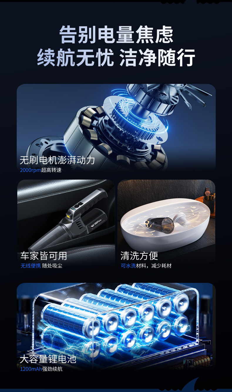 New cross-border handheld mini wireless vacuum cleaner, portable and rechargeable, powerful suction and blowing dual-use dust remover for cars