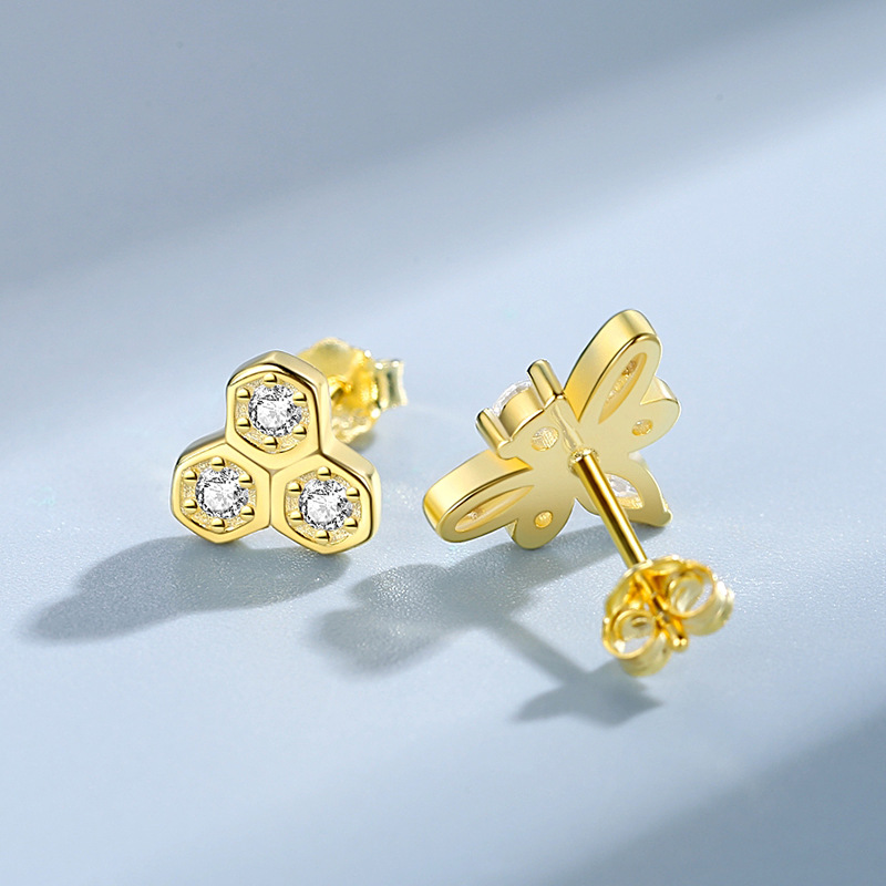 Pendientes de plata esterlina creativa abeja amor miel pendientes de plata aguja niñas asimétrica pendientes 925 al por mayor lindo ins