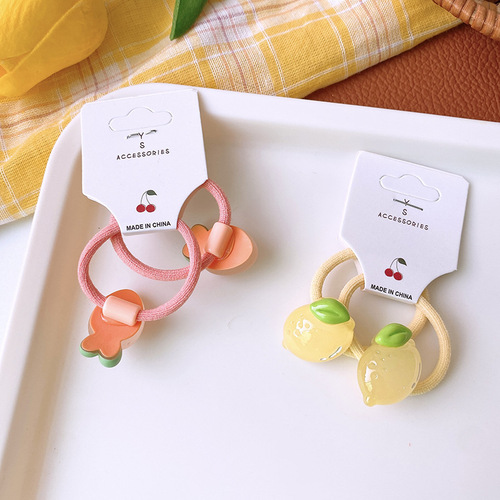 2 pieces of sweet and cute cartoon translucent fruit hair bands for babies with high elasticity and soft ponytail hair rope children's hair accessories