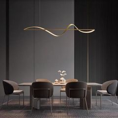 Modern light luxury full copper villa model room dining table linear pendant light Nordic personalized high-end artistic study island table lamp