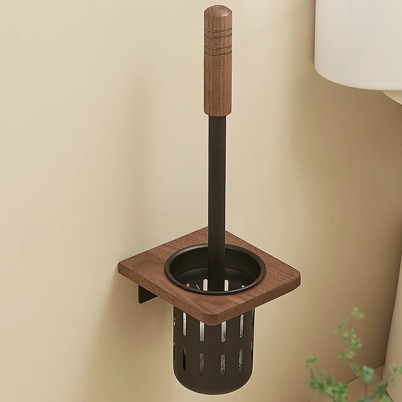 Walnut Toilet Brush suit Toilet Toilet Toilet No Dead Angle Bathroom Wall-mounted Storage Rack Punch-free Cleaning Brush