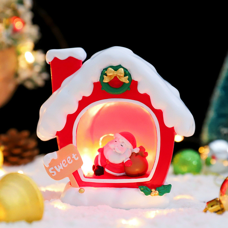 Casa de regalos de Navidad bolígrafo multifuncional de escritorio de almacenamiento de bolígrafo para niños regalos de resina de Nochebuena