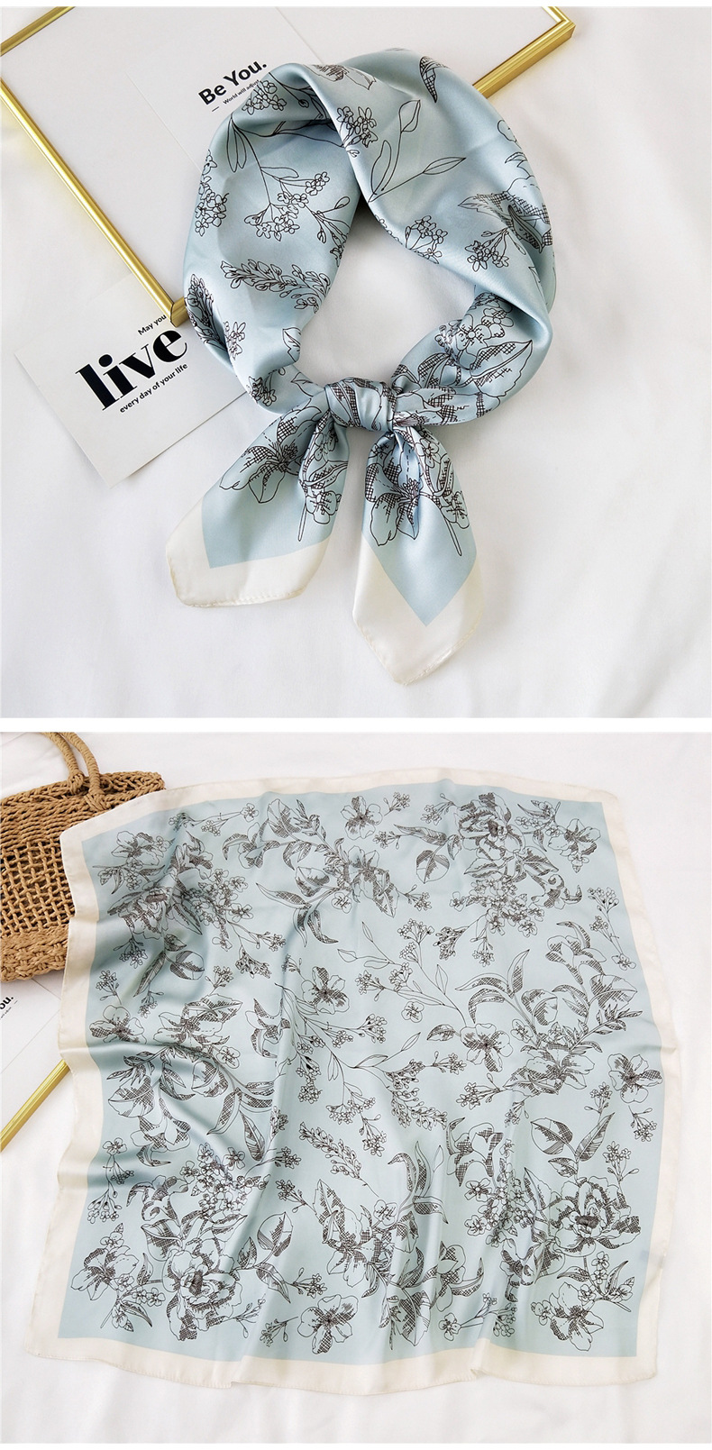 Clashing Color Floral Pringting Silk Square Scarf Wholesale Nihaojewelry display picture 1