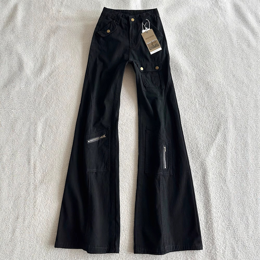 多口袋设计感微喇阔腿工装裤男2025秋季百搭高腰垂感拖地牛仔裤潮