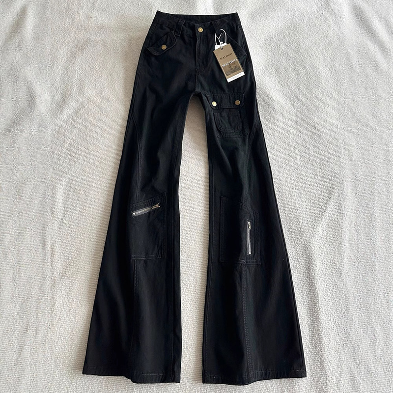 Multi-Pocket Design Flared Wide-Leg Cargo Pants for Men 2025 Autumn Versatile High-Waisted Drapey Floor-Length Jeans Trendy