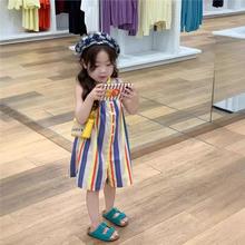 女童连体短裤  2024夏装韩版女宝宝显白竖条纹宽松吊带阔腿短裤