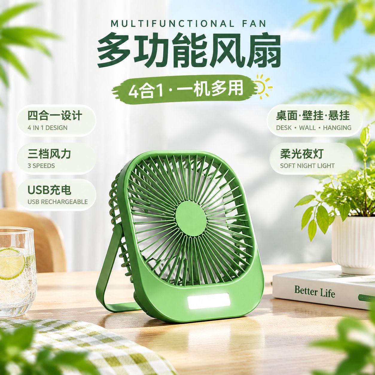 Wholesale In-Stock Products: Wall-Mounted Ceiling Fan, Handheld with Three Wind Speeds, with Light, Long Battery Life, Desktop Fan for Office Desk