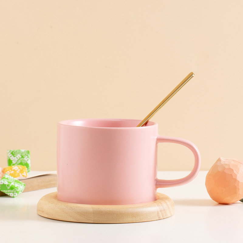 Taza de color caramelo taza de cerámica macarón taza de agua taza de café con taza de roble taza de cocina LOGO personalizado