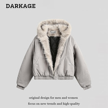 美式复古毛领加厚短款连帽棉服外套男女冬季座山雕cleanfit短夹克