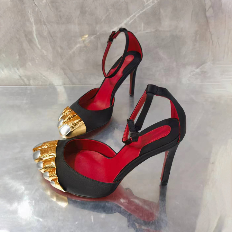 Transparent Gold Toe DIY Sandals for Women 2026 Summer New Style Thin Heel Ankle Strap Foreign Trade High Heels