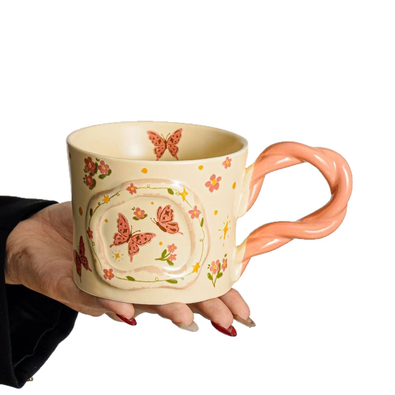 Taza de cerámica de nicho de alta capacidad de taza de agua doméstica taza de café de oficina para niñas