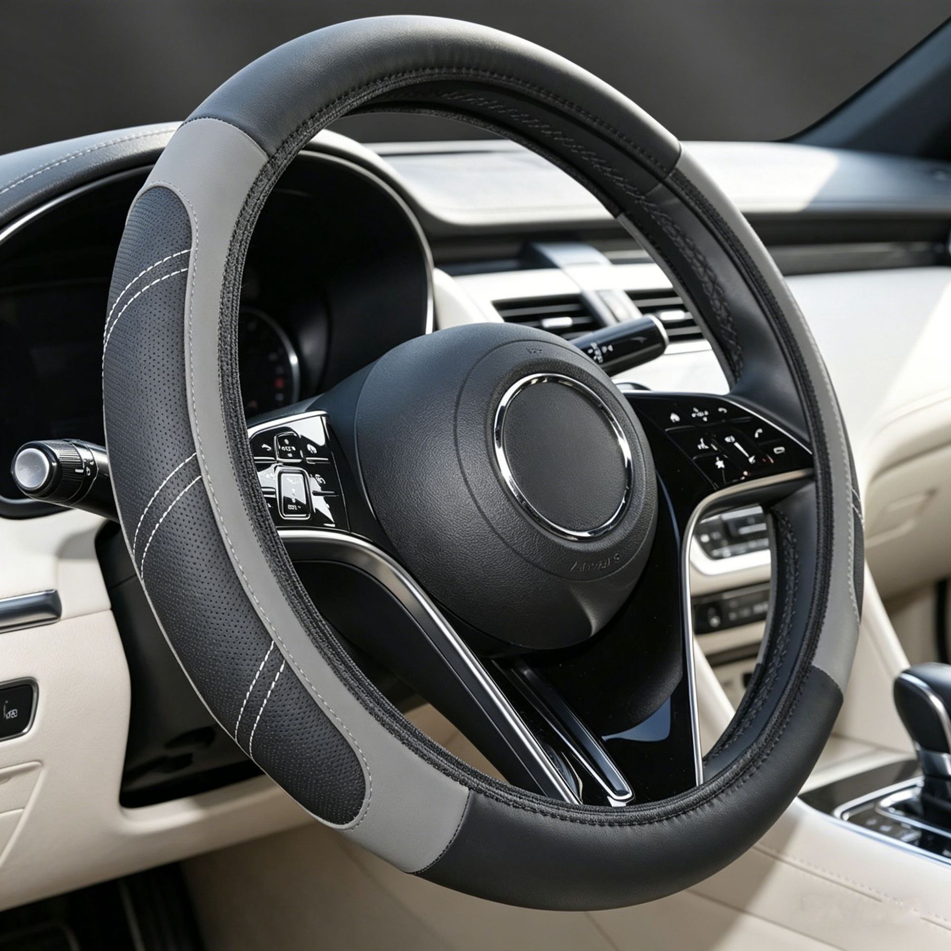 Cross-border universal 15-inch steering wheel cover sports breathable non-slip leather car SUV truck steering wheel cover