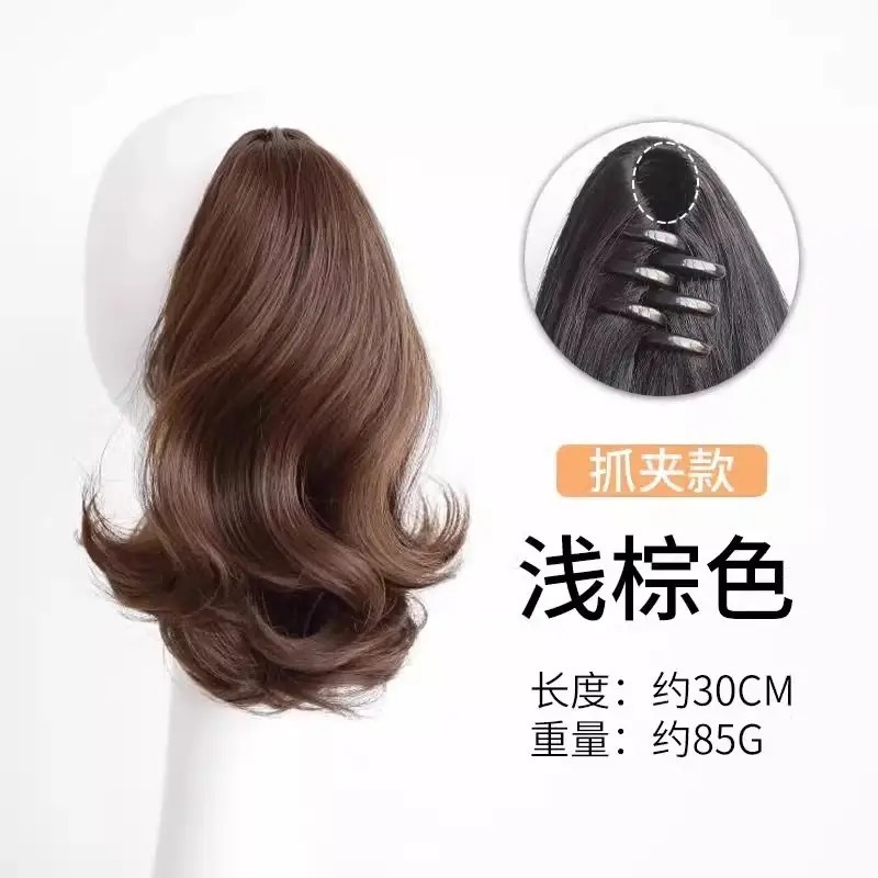 Pear flower roll corto mate cauda de caballo peluca estilo de mujer agarrar clips natural cabello largo realista alto suave rizos natural realista