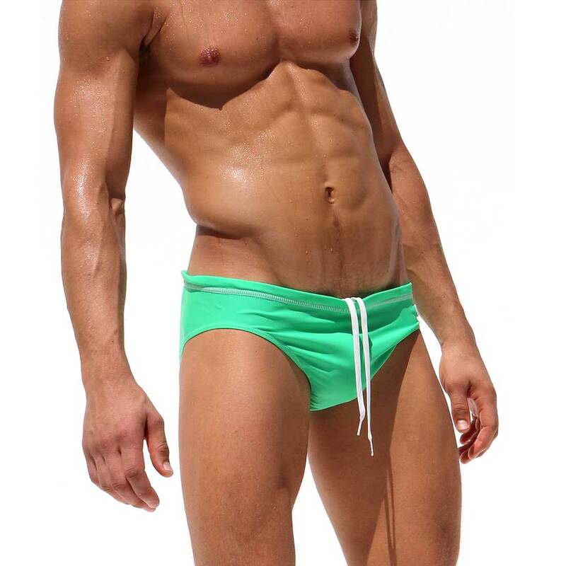Uxh Men's Sexy Pure Color Nylon Briefs European and American Sexy Bikini Beach Pants Hot Spring Export Swimming Trunks