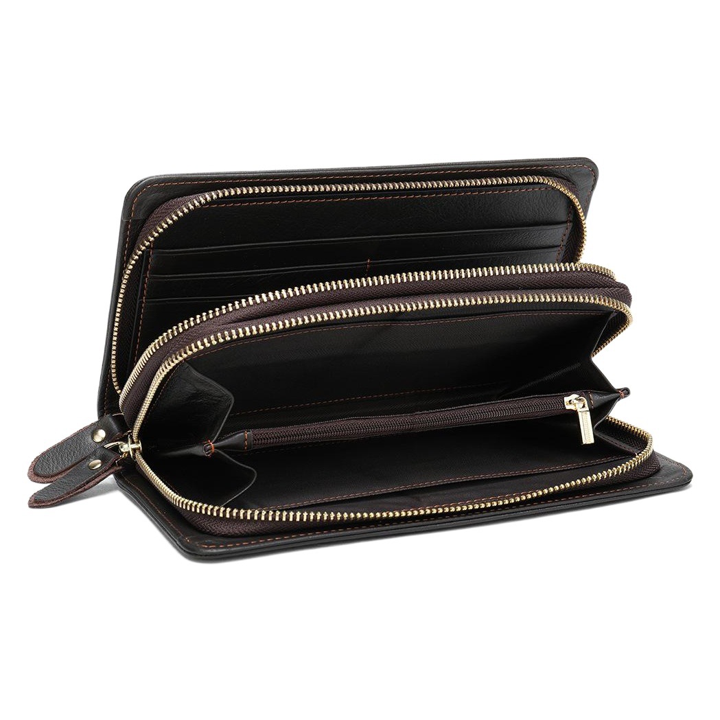 Wholesale Business Men's Wallet Long First-Layer Cowhide Clutch Double-Layer Zipper Wallet Coin Purse for Men 9069