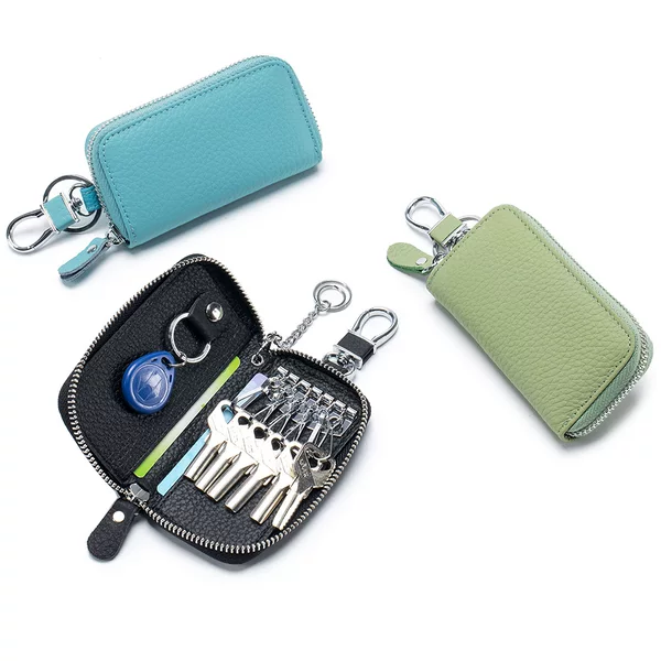 New Model First-Layer Cowhide Universal Car Key Case, Genuine Leather Multifunctional Zipper Key Pouch, Household Key Case