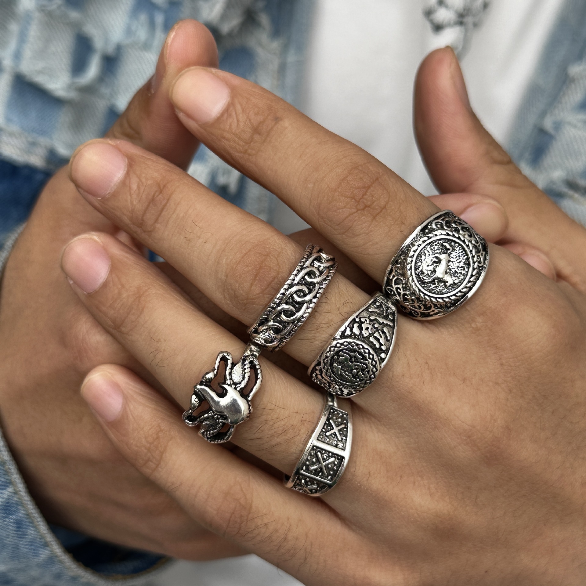 38g Weight Hip-Hop Retro Animal Alloy Plating Men's Rings Men Ring Sets