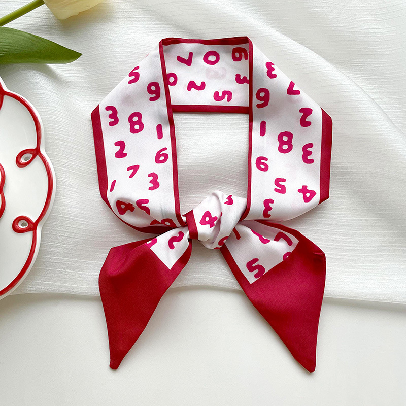 Blanco y Rojo larga pequeña bufanda de las mujeres de estilo coreano versátil multifuncional corbata de pelo bolsa decorativa bufanda cinta accesorios para el cabello