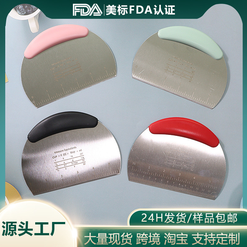 Stainless steel noodle cutter semicircle with scale flour scraper cake bread cutter baking dough cutter wholesale Stainless steel noodle cutter semicircle with scale flour scraper cake bread cutter baking dough cutter wholesale