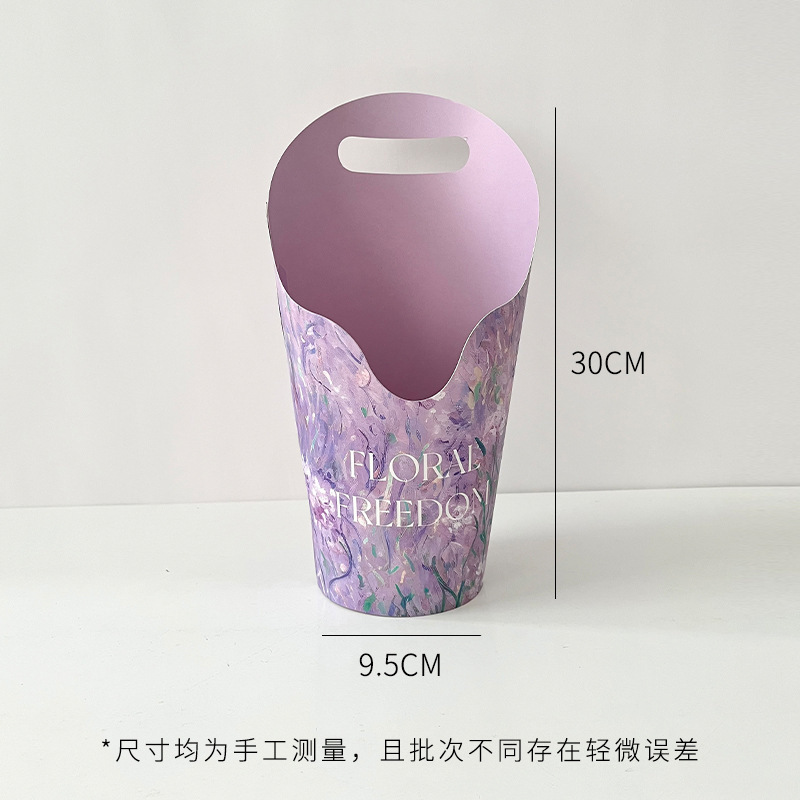 芯苼 馥郁油画圆形手提鲜花束插花盒花店花艺手工diy礼物包装资材|undefined