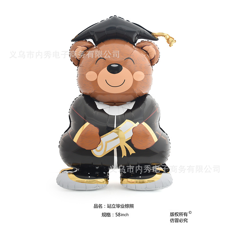 fiesta de graduación de la escuela para tomar fotos de fondo gran sombrero de graduación 4D estereoscópico de pie GRAD oso doctor base globo