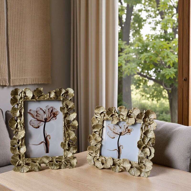 French-Style Golden Ginkgo Leaf Photo Frame Display Stand 4inch 6inch 7inch Resin Creative Decorative Picture Frame Bedroom Living Room Decoration