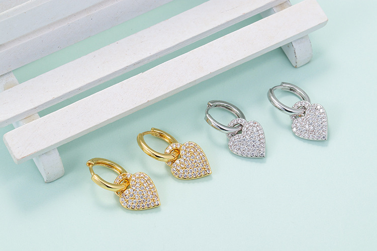 4g Weight Zircon Inlay Material Earrings Classification Housewarming, Anniversary, Wedding Occasion Korean Peach Heart Earrings Wholesale