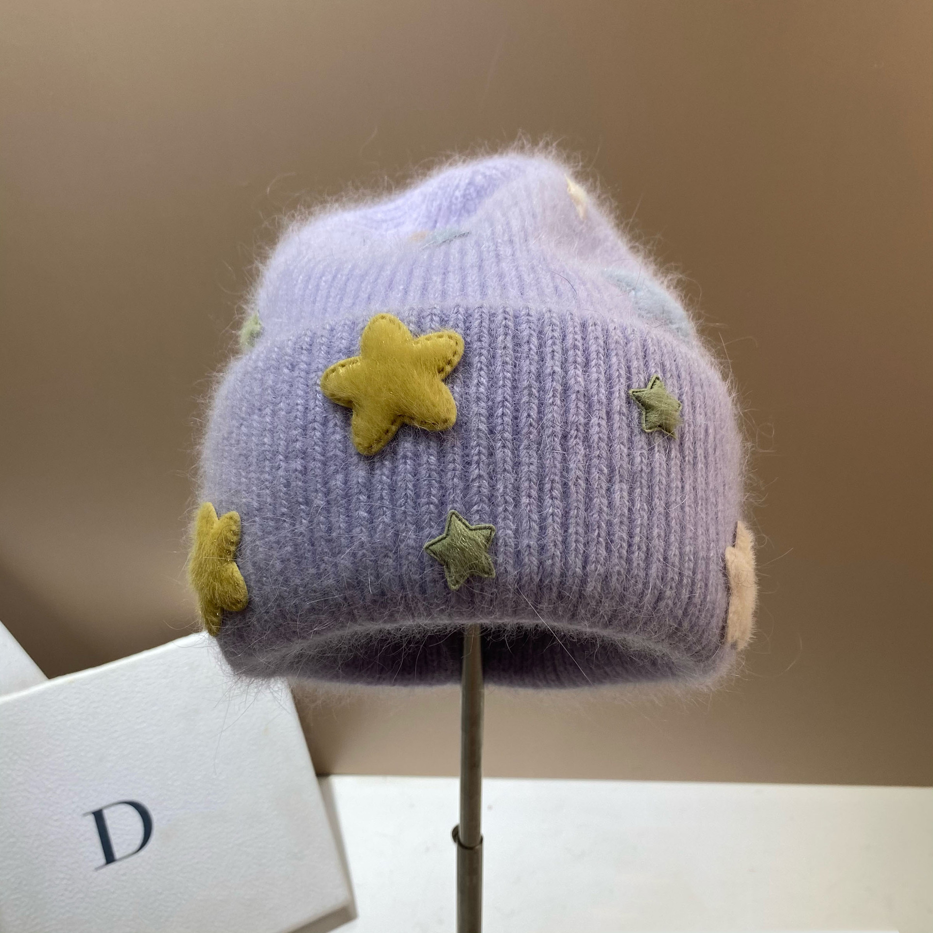 Gorro beanie de punto para mujer de pelo de conejo invierno_voghion.com