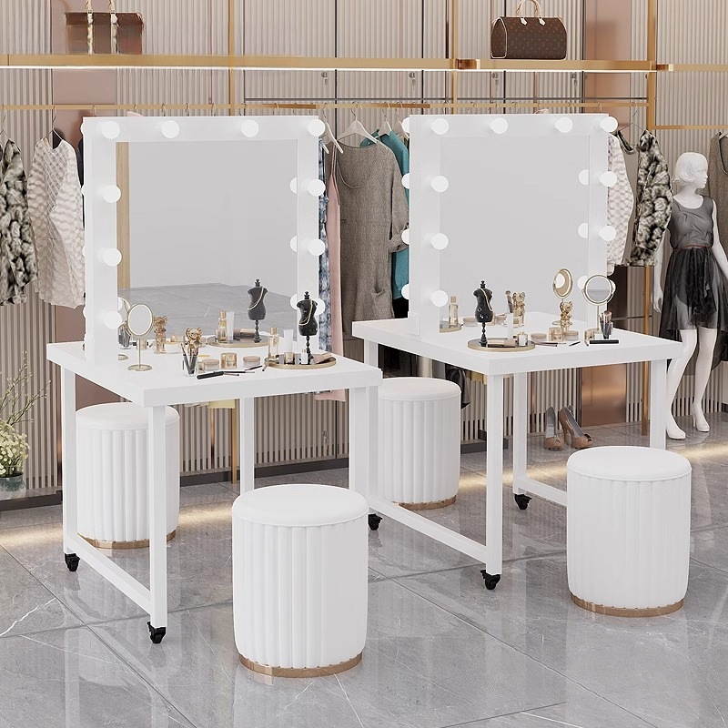 Double-Sided Movable Makeup Table Photo Studio Makeup Mirror Table Single School Beauty Studio Wedding Dress Shop Dressing Table Assembly