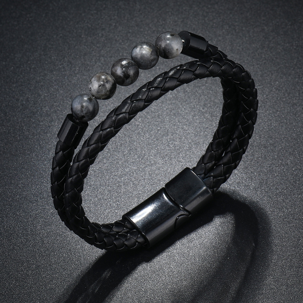 21g Weight Bangle Classification Pu Leather Chain Material 1 Piece Quantity Daily Occasion Pu Leather, Alloy Material Geometric Pattern All Seasons Season Men's Gender Beaded, Handmade Design Vintage Style, Punk Style Vintage Style Punk Geometric Pu Leather Alloy Beaded Handmade Men's Bangle Men Cord & Leather Bracelets 1