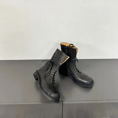 2024新款英倫風系帶百搭圓頭顯瘦中筒時尚短靴西部 牛仔靴