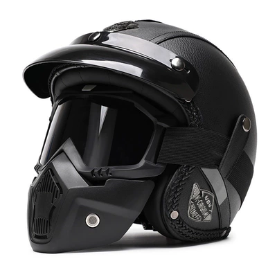 Motosiklet dəbilqələri — Safety Helmet - m-classic-black-mask-goggles-you-can-leave-a-message-to-change-to-transparent-goggles-comes-with-hat-brim-face-towel