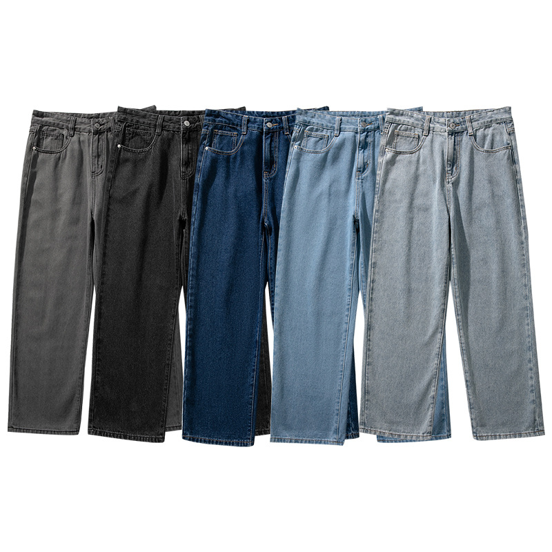 Jeans da uomo LKTM a gamba dritta, vestibilità comoda, modello "dad pants", leggero effetto arricciato, comfort per tutto l'anno, 5 lavaggi versatili._voghion.com