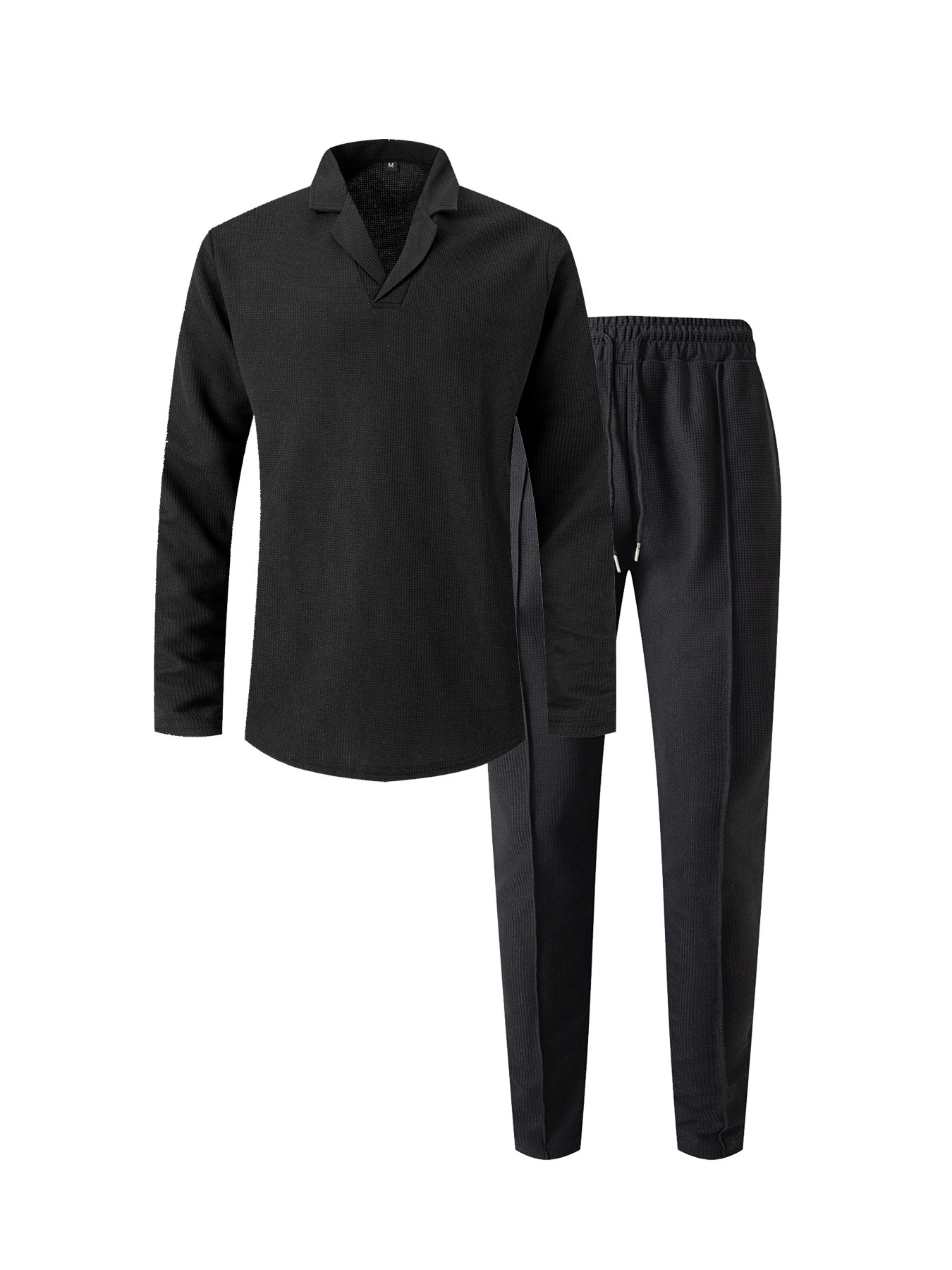 Herren Waffelstrick Business Anzug Set Mit Kragen Und Bindung_voghion.com