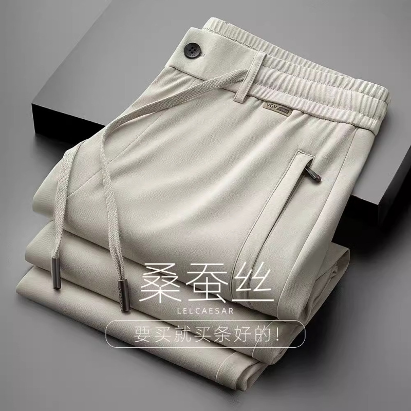 2024 Summer New Style Thin Semi-elastic Ice Silk Lightweight Men's Business Casual Pants Mulberry Silk Men's Trousers 2024 Summer New Style Thin Semi-elastic Ice Silk Lightweight Men's Business Casual Pants Mulberry Silk Men's Trousers